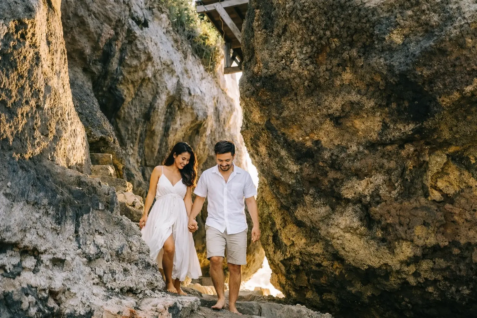 Couple on a cliff walk in Bali