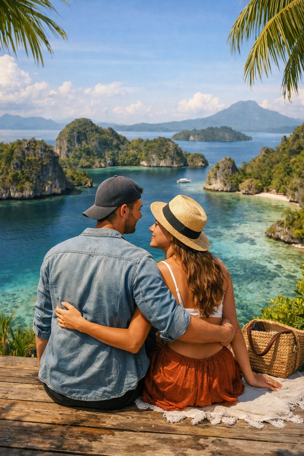 Couple enjoying an island view in Raja Ampat