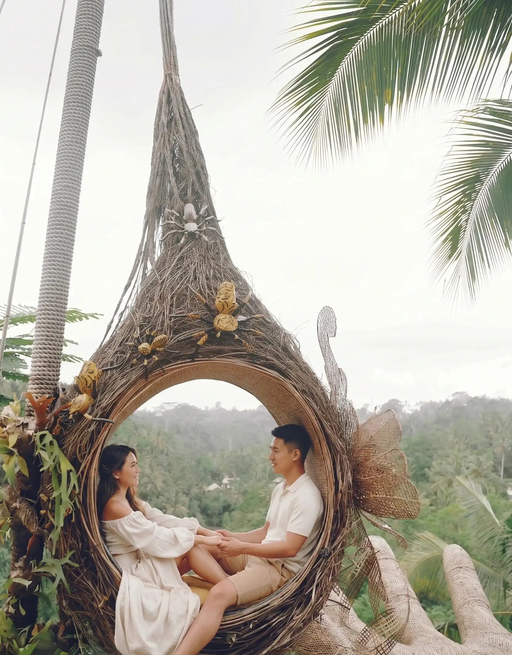 Honeymoon couple on a nest swing in Bali
