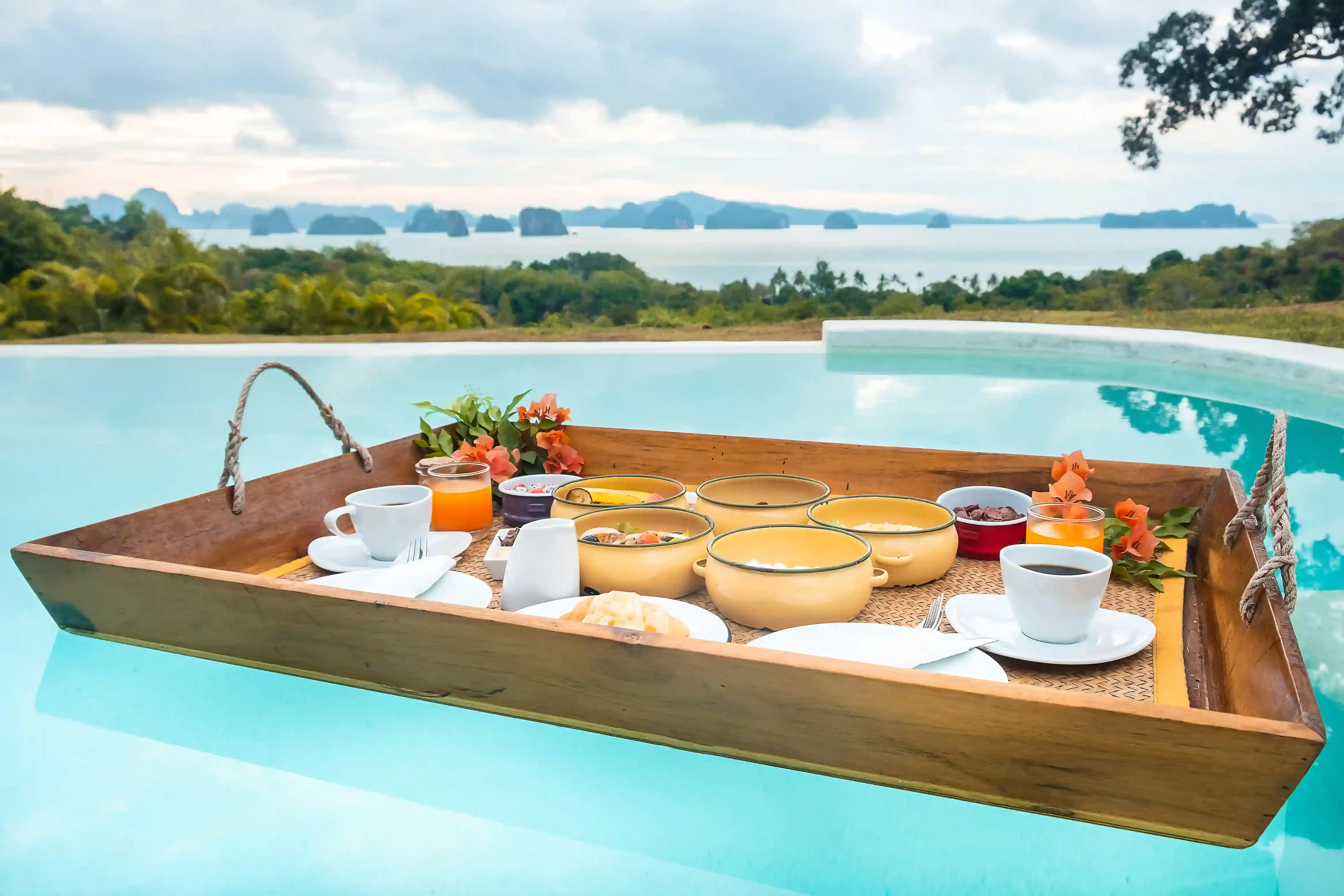 Floating breakfast in a private pool