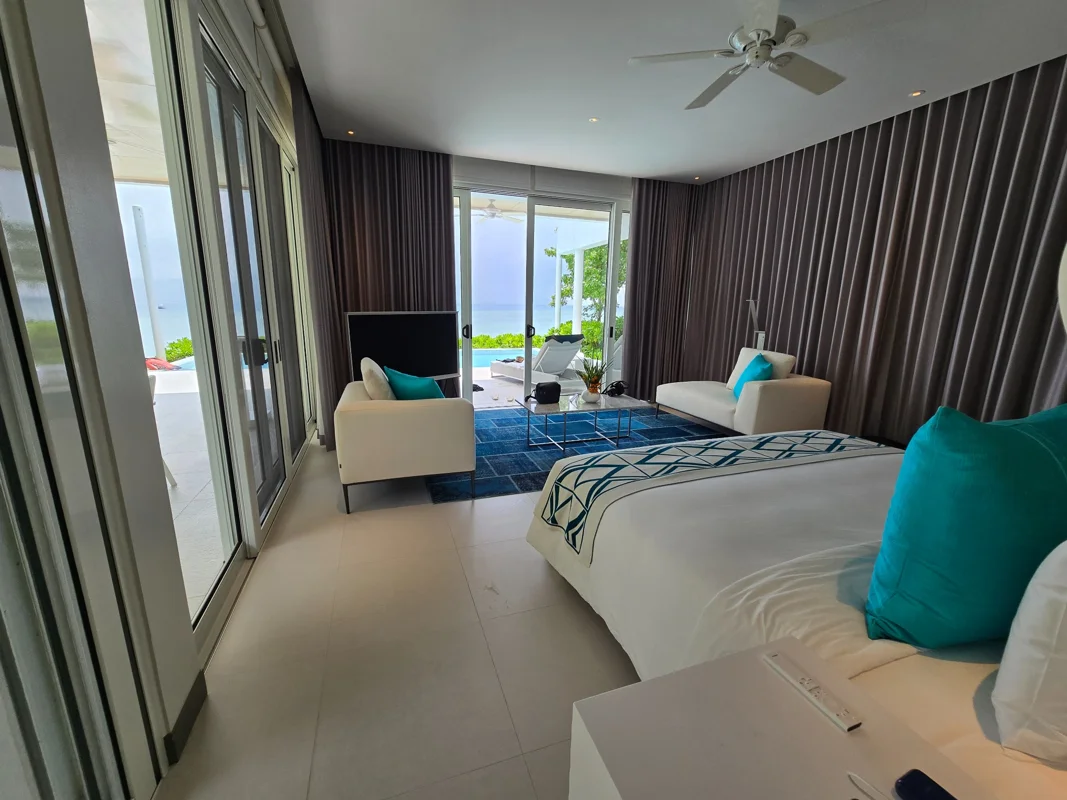 Resort villa suite opening onto an ocean view in the Philippines
