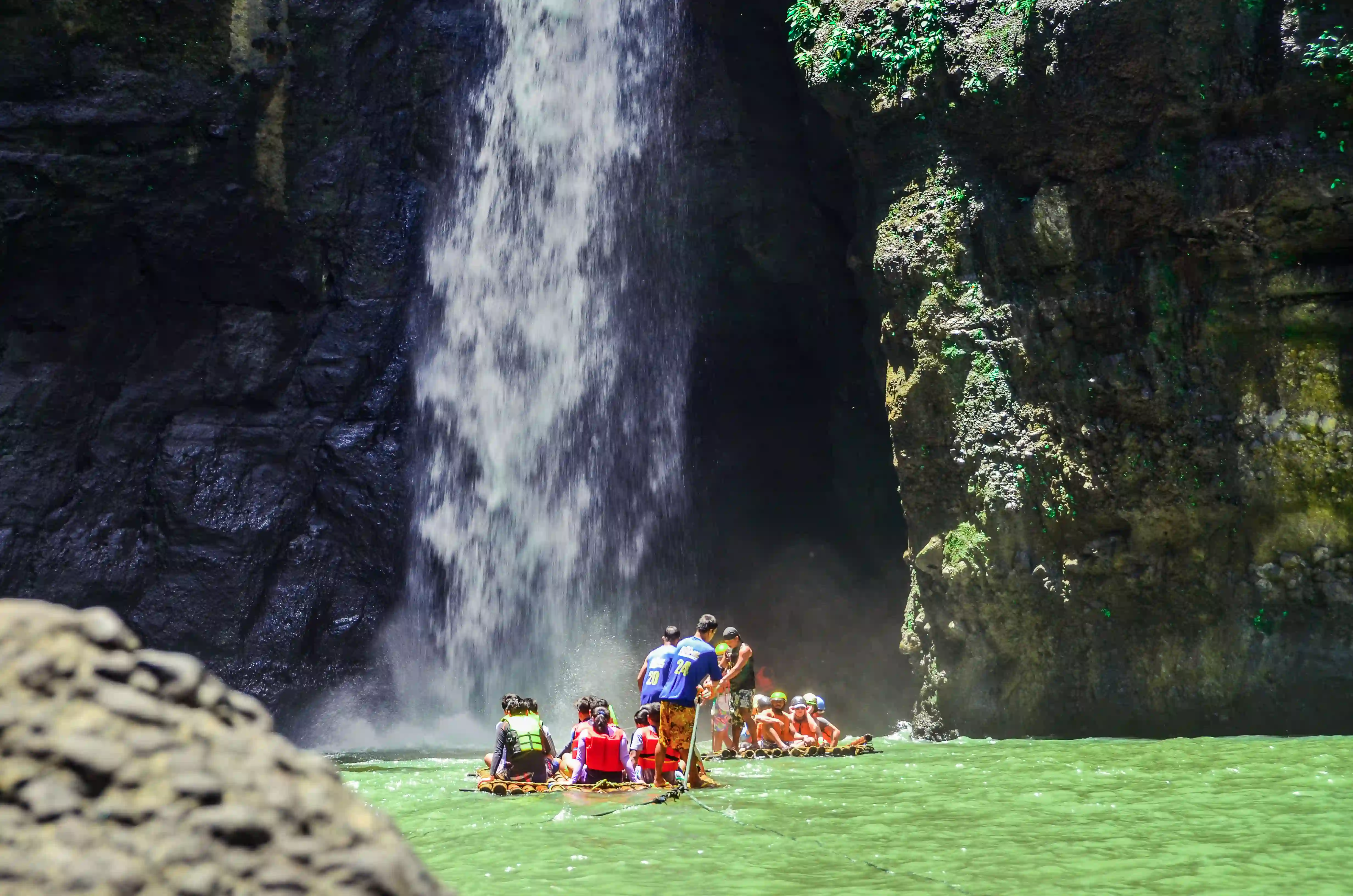 Canoes on the jungle river gorge at Pagsanjan Falls near Manila