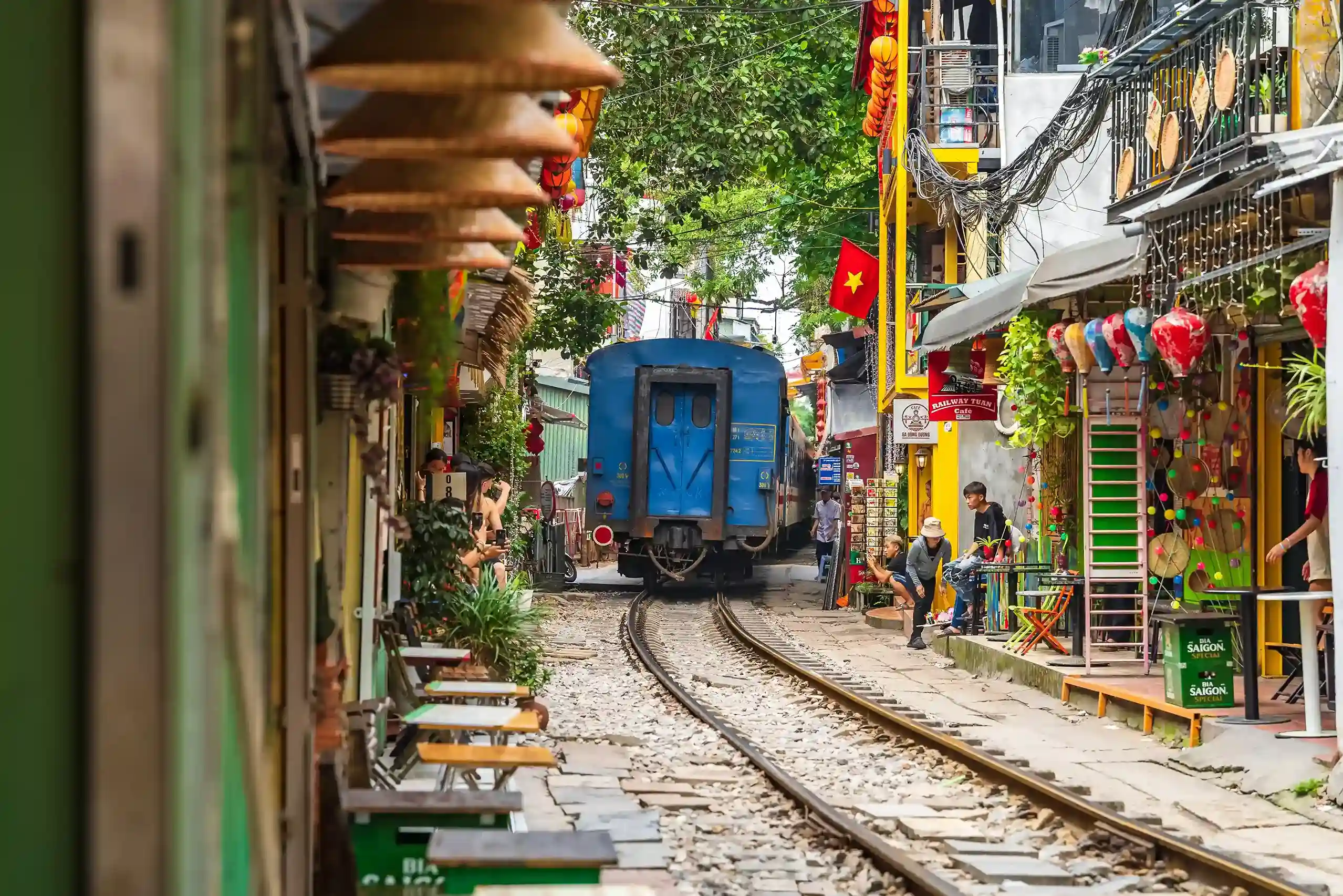 Train passing through Hanoi's old town