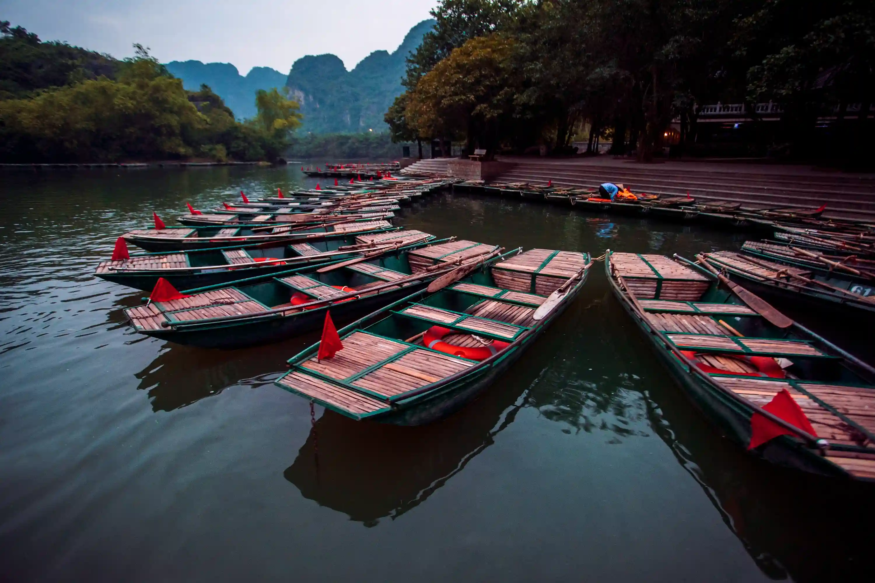 Traditional sampan boat on the river, Ninh Binh