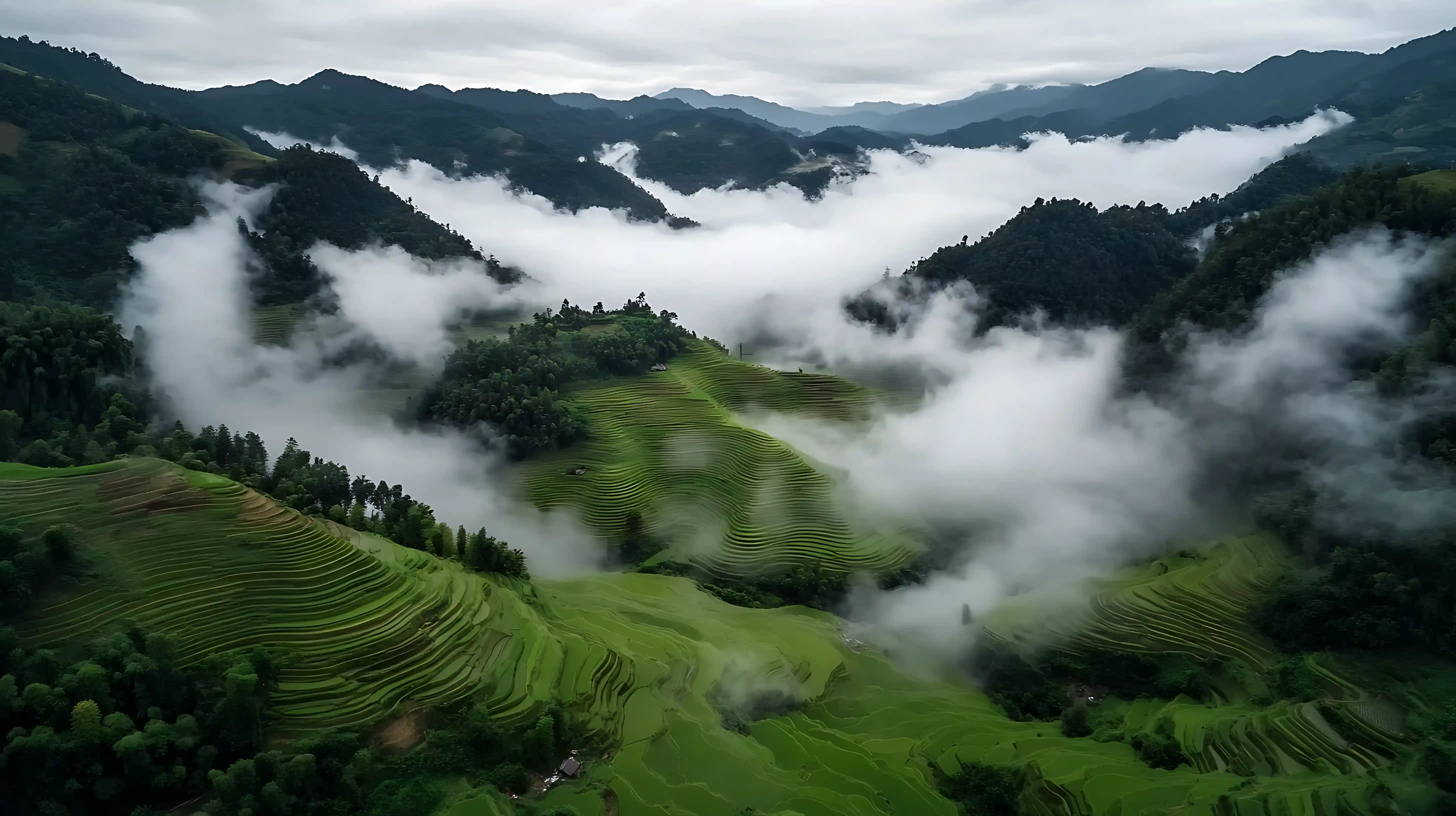 Aerial view of rice terraces in Sapa